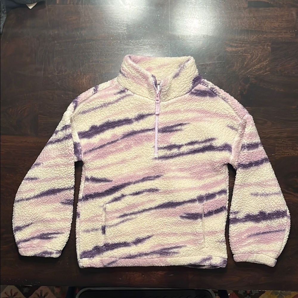 Carter's Girls Purple & Cream 1/3 Zip Fleece Pullover Size 7/7A